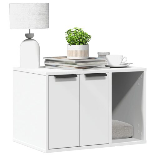 Cat Litter Box Enclosure White 60x40x40cm Engineered Wood - Image 12
