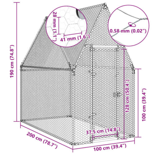 Chicken Cage Silver 200x100x190cm Galvanised Steel - Image 11