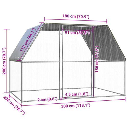 Outdoor Chicken Cage 3x2x2mGalvanised Steel - Image 4