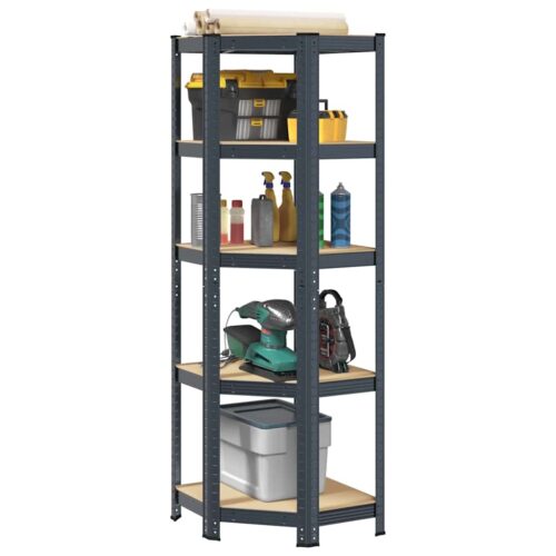 5-Layer Corner Shelf Anthracite Steel Engineered Wood