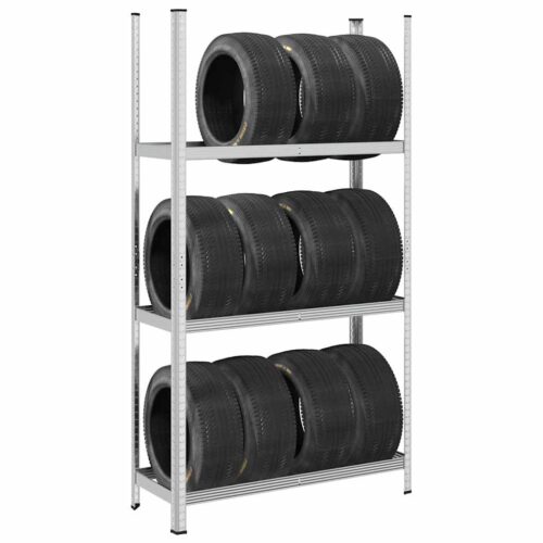 3-Layer Tyre Shelves 2pcs Silver 110x40x200cm Steel