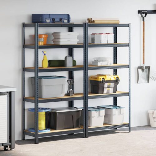 5-Layer Storage Shelves 2pcs Anthracite Steel Engineered Wood - Image 3