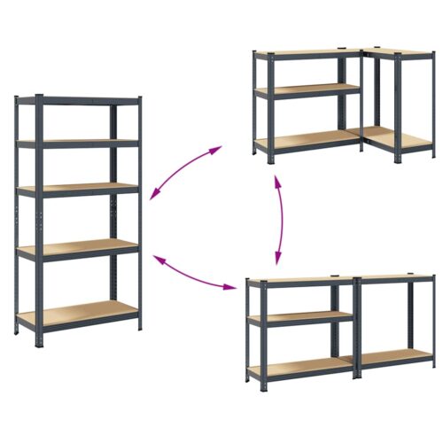 5-Layer Storage Shelves 2pcs Anthracite Steel Engineered Wood - Image 7
