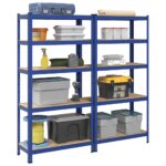 5-Layer Storage Shelves 2pcs Blue Steel Engineered Wood