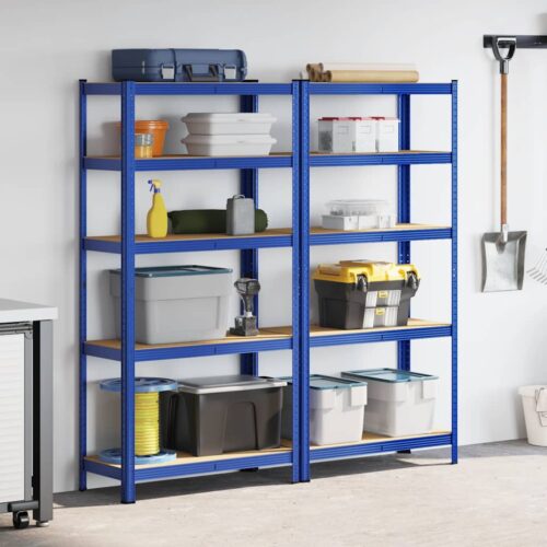5-Layer Storage Shelves 2pcs Blue Steel Engineered Wood - Image 3