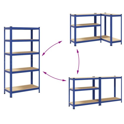 5-Layer Storage Shelves 2pcs Blue Steel Engineered Wood - Image 7