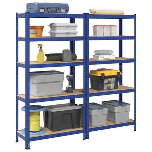 5-Layer Storage Shelves 2pcs Blue Steel Engineered Wood - Image 13