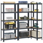 5-Layer Storage Shelves 3pcs Anthracite Steel Engineered Wood