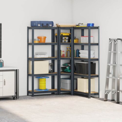3 Piece 5-Layer Shelves Set Anthracite Steel Engineered Wood - Image 3