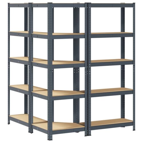 3 Piece 5-Layer Shelves Set Anthracite Steel Engineered Wood - Image 6