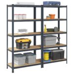 5-Layer Storage Shelves 2pcs Anthracite Steel Engineered Wood