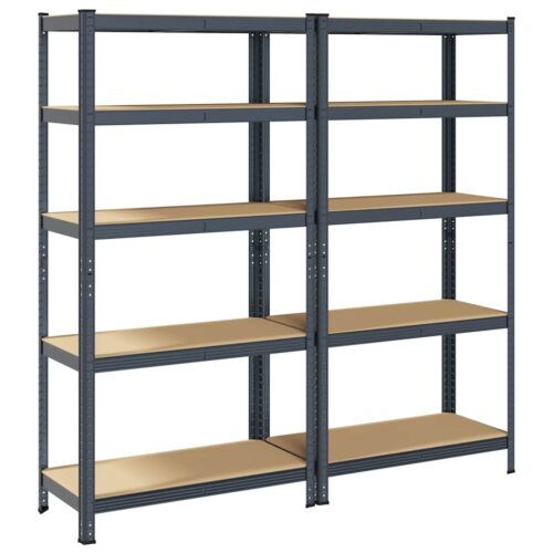 5-Layer Heavy-duty Shelves 2pcs Anthracite Steel Engineered Wood - Image 2
