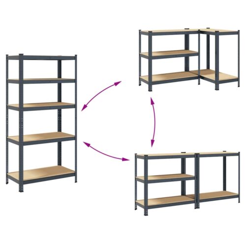 5-Layer Heavy-duty Shelves 2pcs Anthracite Steel Engineered Wood - Image 7