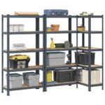 5-Layer Storage Shelves 3pcs Anthracite Steel Engineered Wood