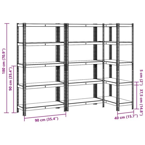 5-Layer Storage Shelves 3pcs Anthracite Steel Engineered Wood - Image 11