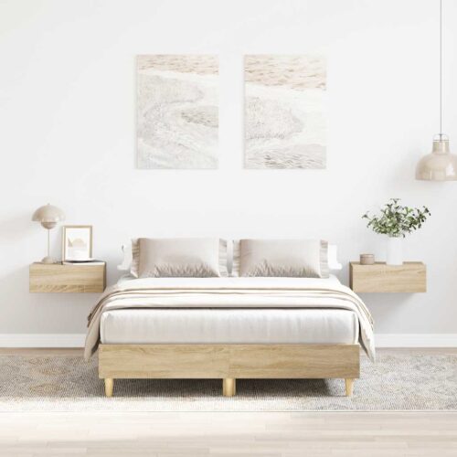Bed Frame No Mattress Sonoma Oak 135x190cm Engineered Wood