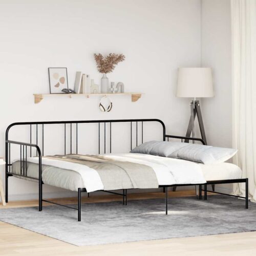 Daybed with Trundle Black 92x187cm Single Metal