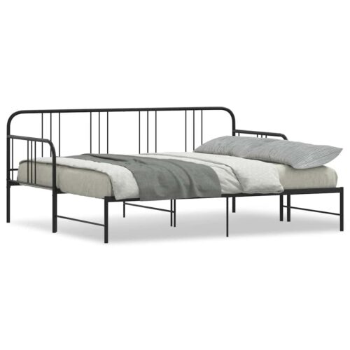 Daybed with Trundle Black 92x187cm Single Metal - Image 2