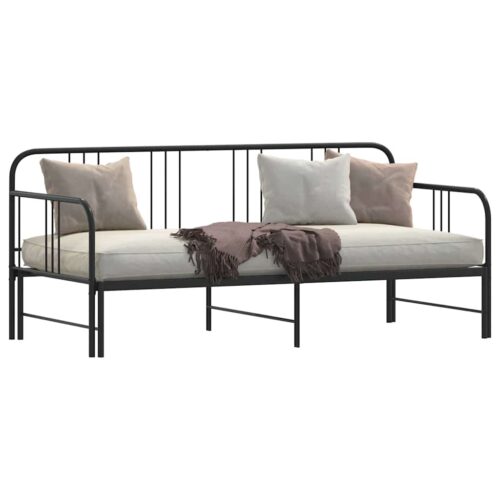 Daybed with Trundle Black 92x187cm Single Metal - Image 3