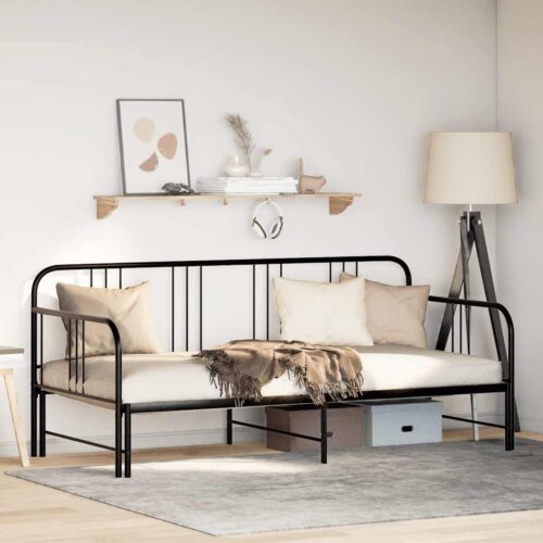 Daybed with Trundle Black 92x187cm Single Metal - Image 4