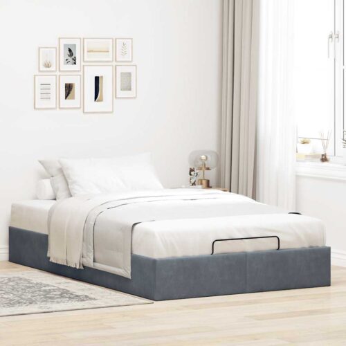 Ottoman Storage Bed Frame No Mattress Dark Grey King Single Velvet - Image 3