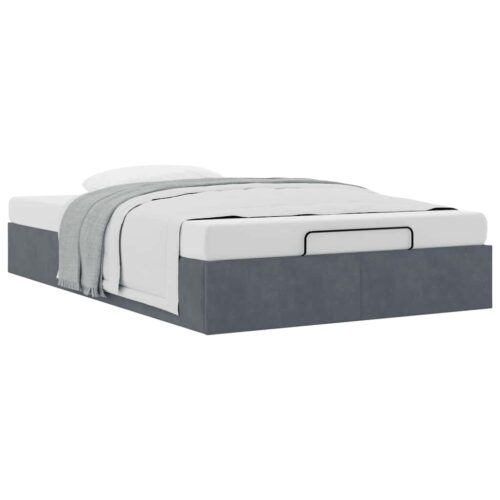 Ottoman Storage Bed Frame No Mattress Dark Grey King Single Velvet - Image 5