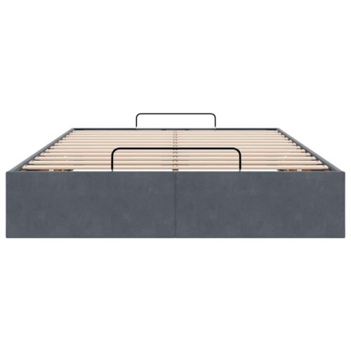 Ottoman Storage Bed Frame No Mattress Dark Grey King Single Velvet - Image 7