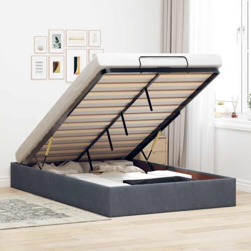Ottoman Storage Bed Frame No Mattress Dark Grey King Single Velvet - Image 13