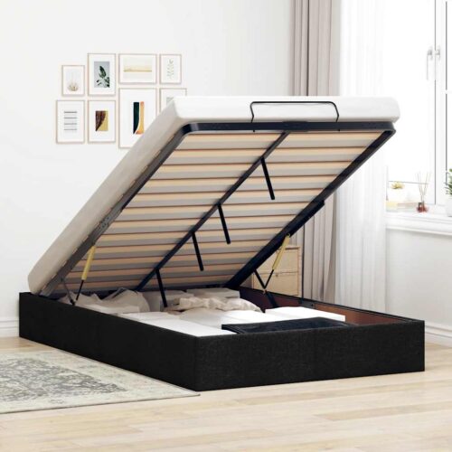 Ottoman Storage Bed Frame Black King Single Fabric