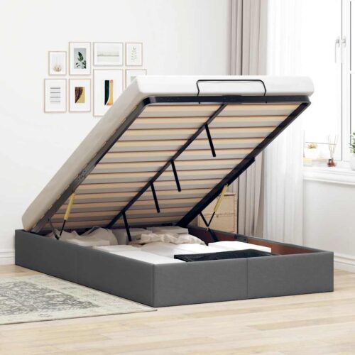 Ottoman Storage Bed Frame Dark Grey King Single Fabric