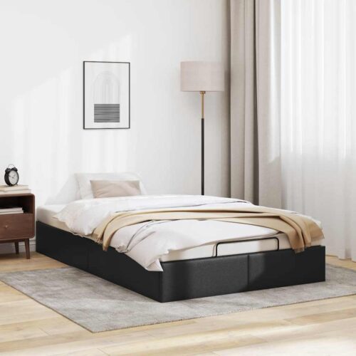 Ottoman Storage Bed Frame Black King Single Faux Leather - Image 3