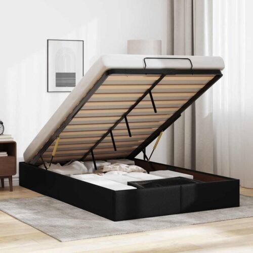 Ottoman Storage Bed Frame Black King Single Faux Leather - Image 13