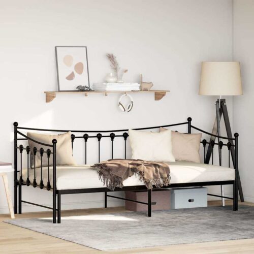 Daybed with Trundle Black 92x187cm Single Metal - Image 4