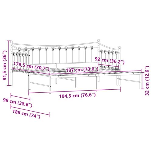 Daybed with Trundle Black 92x187cm Single Metal - Image 11