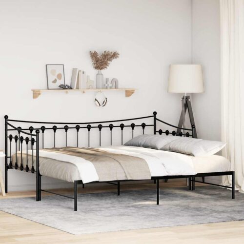 Daybed with Trundle Black 92x187cm Single Metal - Image 12