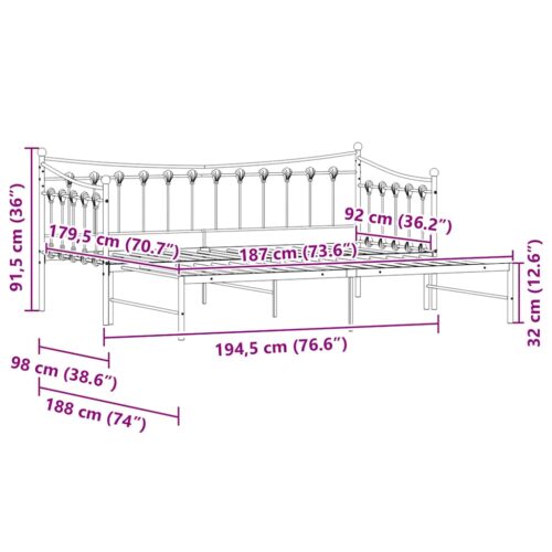 Daybed with Trundle White 92x187cm Single Metal - Image 11