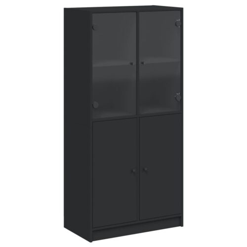 Wooden Highboard with Doors Black 68x37x142cm - Image 2