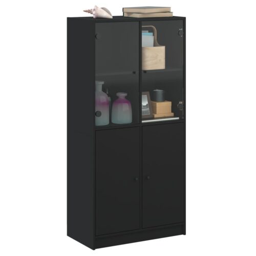 Wooden Highboard with Doors Black 68x37x142cm - Image 5