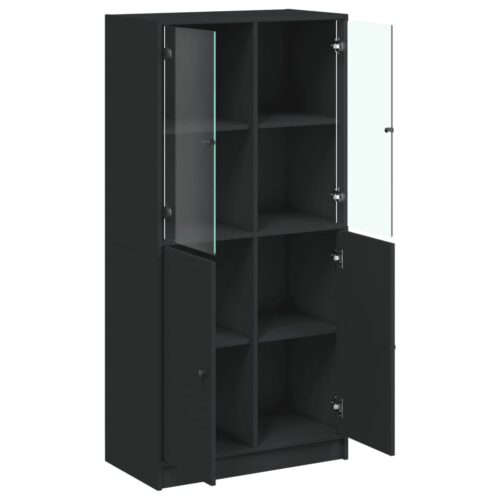 Wooden Highboard with Doors Black 68x37x142cm - Image 6