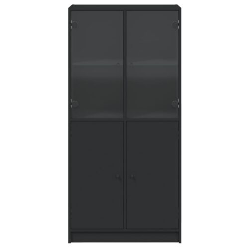 Wooden Highboard with Doors Black 68x37x142cm - Image 7