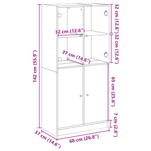 Wooden Highboard with Doors Black 68x37x142cm - Image 12