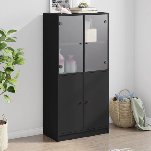 Wooden Highboard with Doors Black 68x37x142cm - Image 13