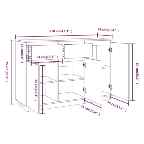 Sideboard 110x34x75cm Solid Pine Wood - Image 9