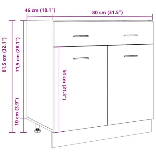 Wooden Drawer Bottom Cabinet Lyon Concrete Grey 80x46x81.5cm - Image 11