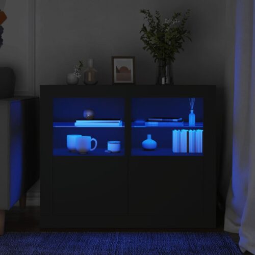 Wooden Side Cabinets with LED Lights 2pcs Black