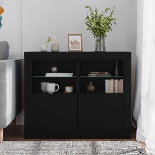 Wooden Side Cabinets with LED Lights 2pcs Black - Image 3