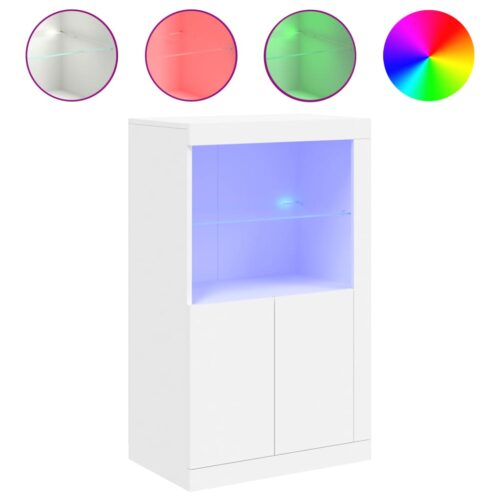 Wooden Side Cabinet with LED Lights White - Image 2