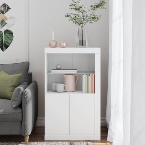 Wooden Side Cabinet with LED Lights White - Image 4