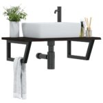 Basin Shelf Wall Mounted Steel Solid Wood Oak