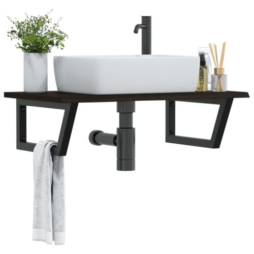 Basin Shelf Wall Mounted Steel Solid Wood Oak